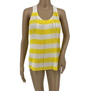 Anthropologie Maeve sleeveless top 0 pleated sheer yellow white stripe